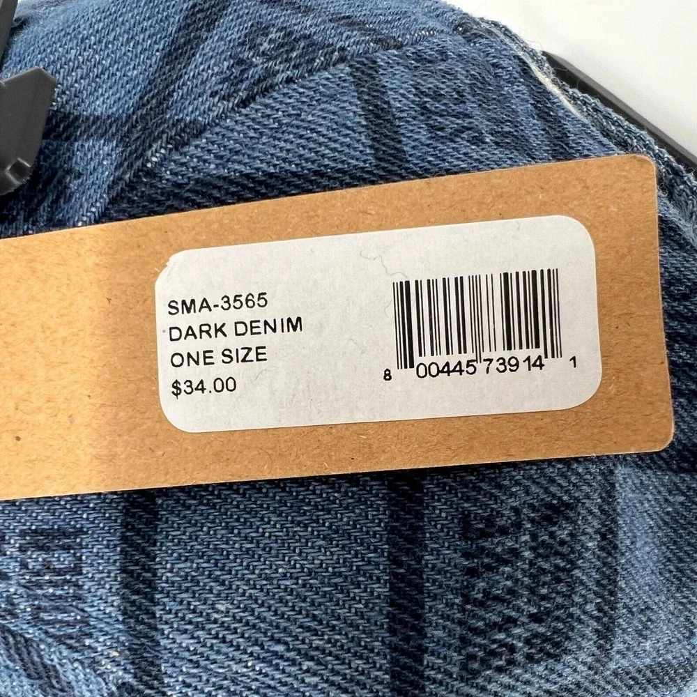 Steve‎ Madden Dark Denim Baseball Hat Womens Multi-Logo Strapback Hat Blue NWT